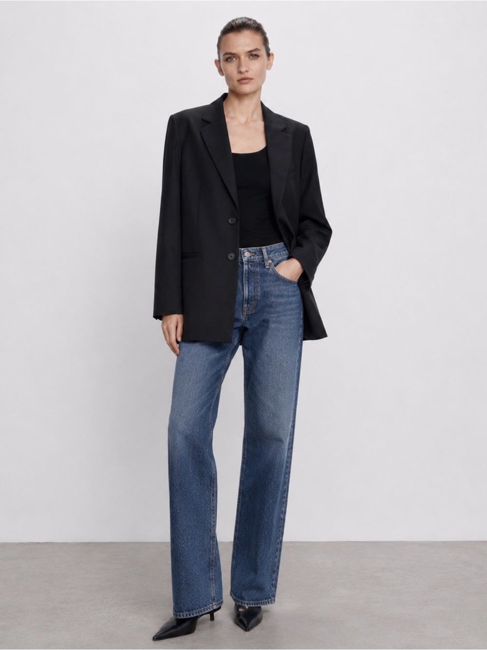 H&M Divided Women Small US/Euro Black Blazer Jacket Minimalist Oversized Pockets